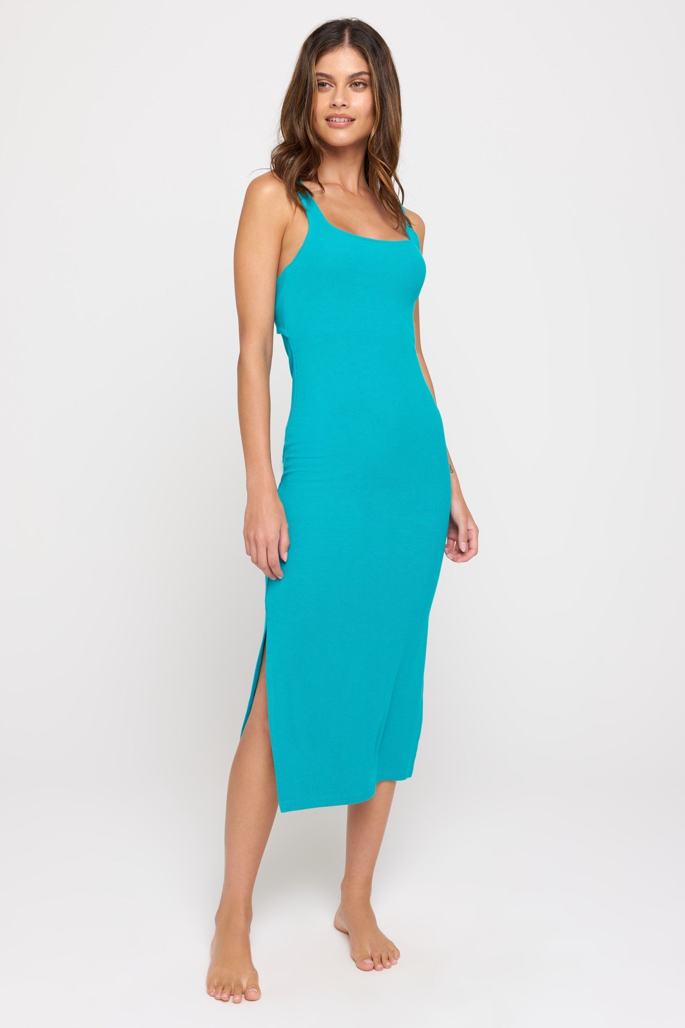 SPIRITUAL GANGSTER VALERIE TWIST BACK MIDI DRESS SURF