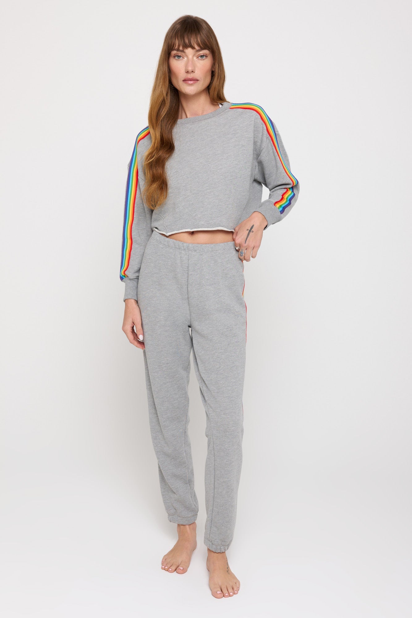 SPIRITUAL GANGSTER RAINBOW CROPPED PULLOVER HEATHER ASH