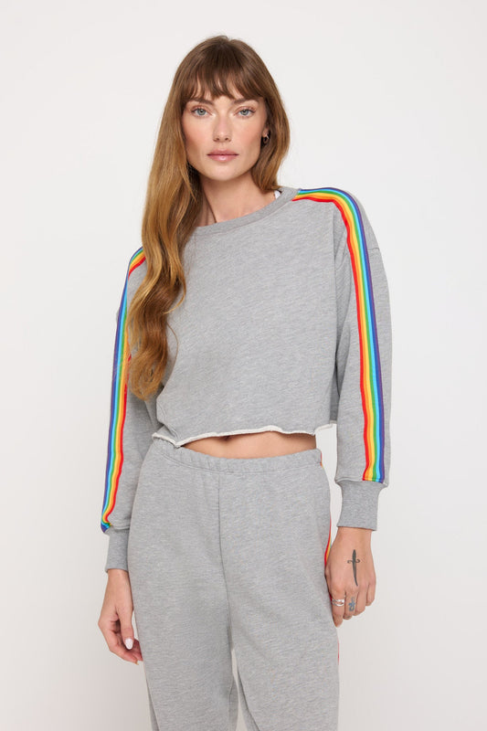 SPIRITUAL GANGSTER RAINBOW CROPPED PULLOVER HEATHER ASH