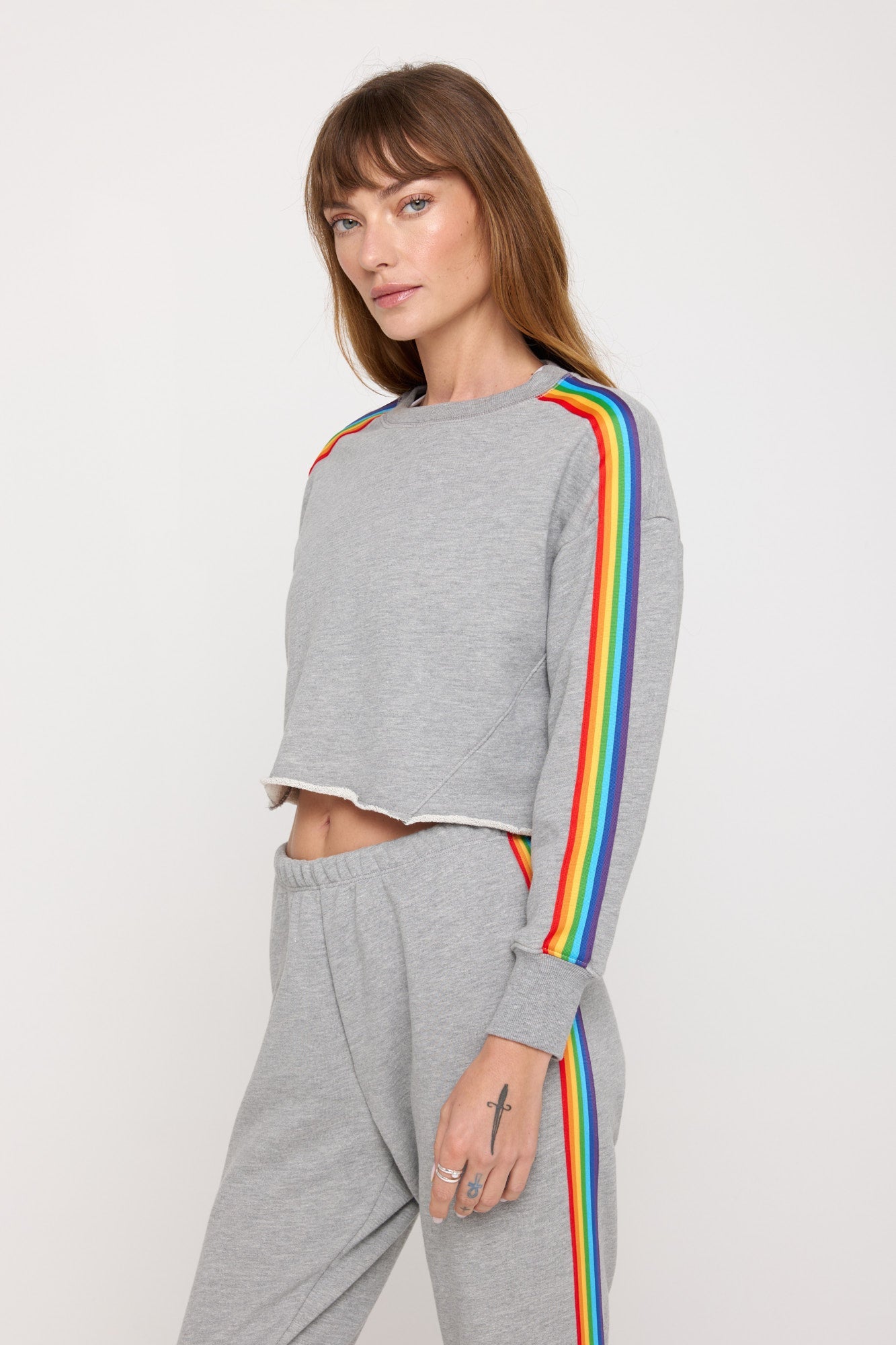 SPIRITUAL GANGSTER RAINBOW CROPPED PULLOVER HEATHER ASH