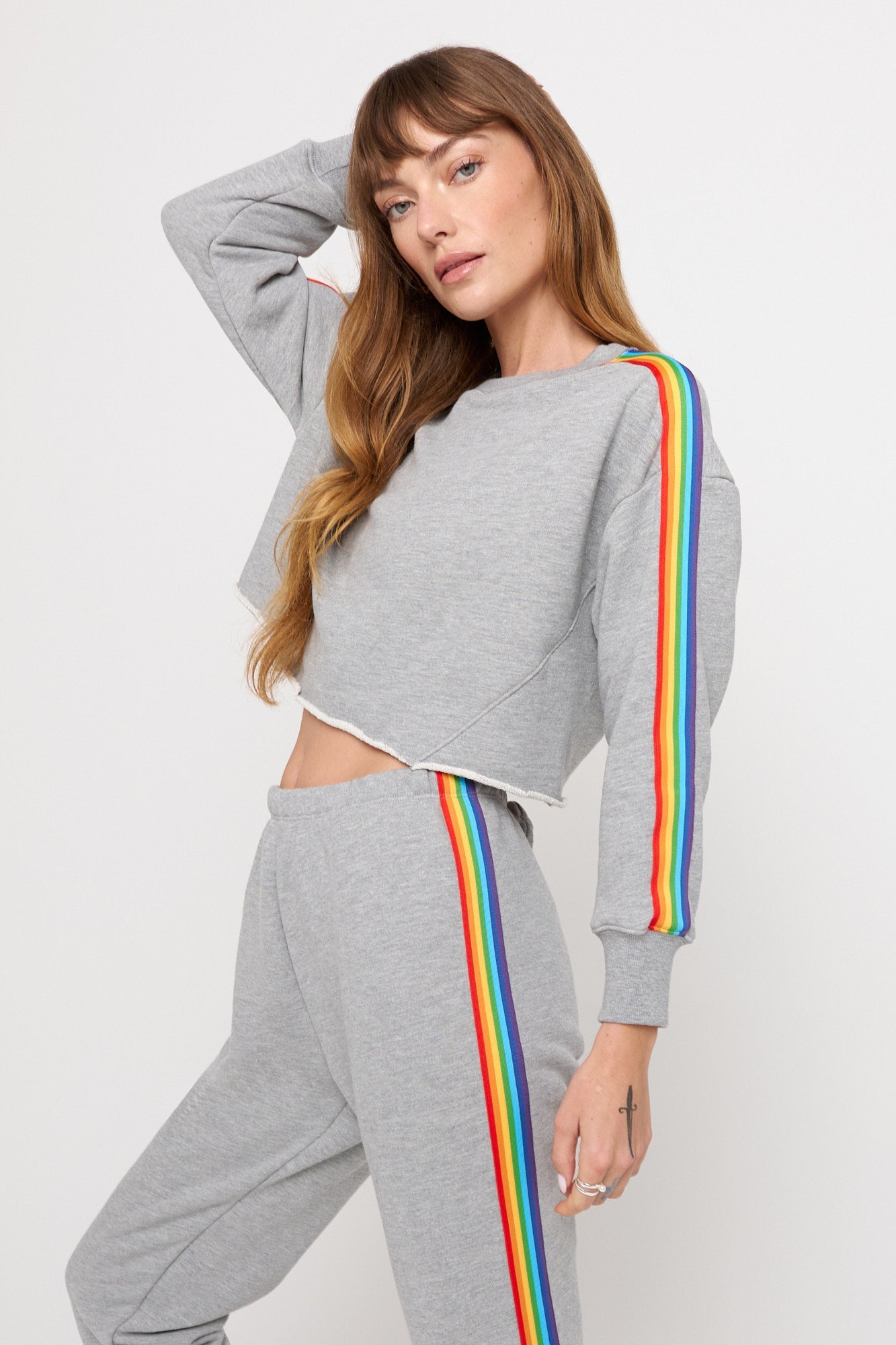 SPIRITUAL GANGSTER RAINBOW CROPPED PULLOVER HEATHER ASH