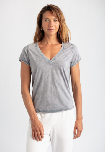 MILA AVA SHORT SLEEVE V NECK RAW TOP MARBLE