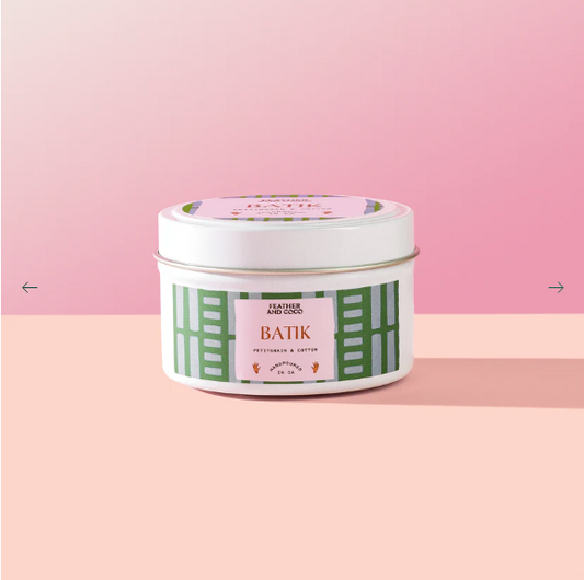 FEATHER AND COCO BATIK CANDLE 4 OZ TIN