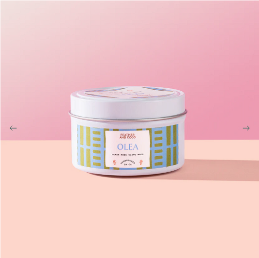 FEATHER AND COCO OLEA CANDLE 4 OZ TIN