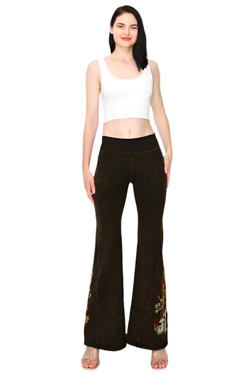 T PARTY MUSHROOM FANTASY EMBROIDERY FLARE PANTS MINERAL BROWN