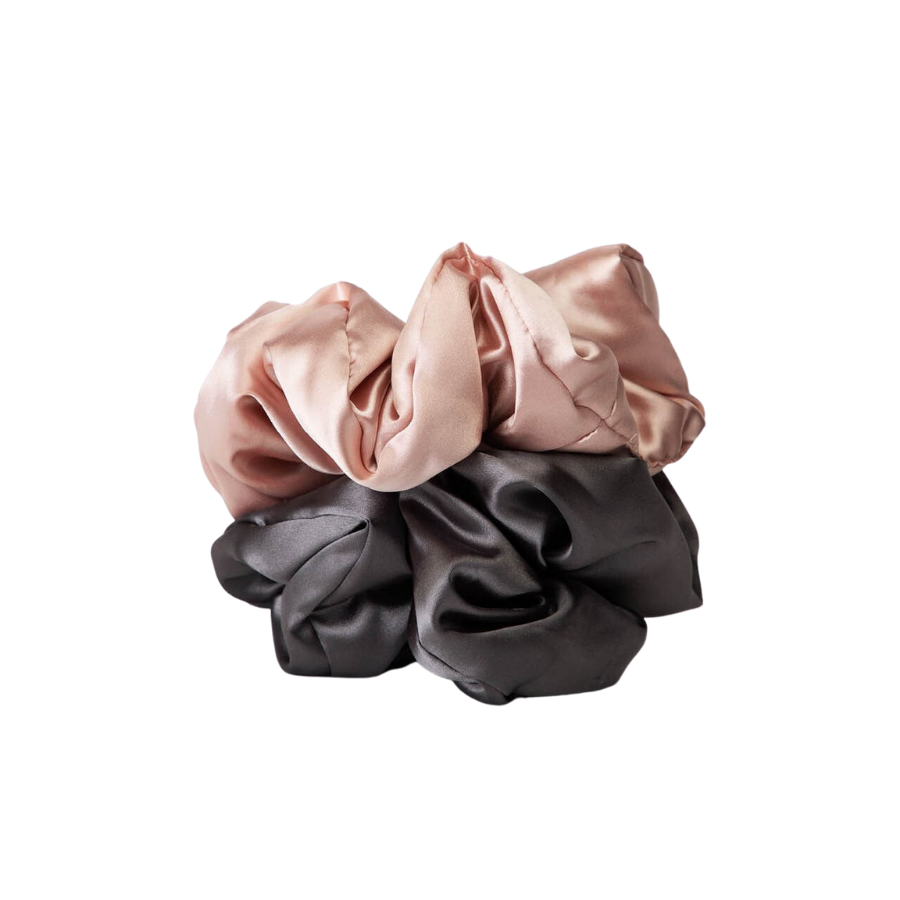 KITSCH SATIN PILLOW SCRUNCHIES 2 PC- BLUSH & CHARCOAL