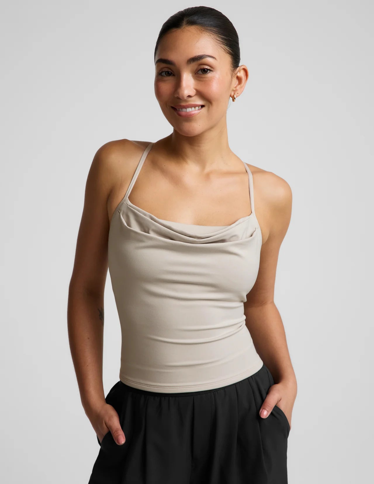 BEYOND YOGA COWL NECK TANK OAT