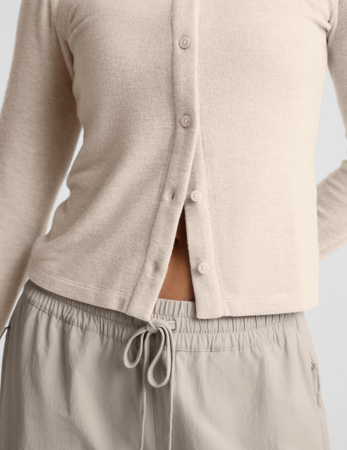 BEYOND YOGA LUXLAYER FITTED CARDIGAN OATMEAL HEATHER
