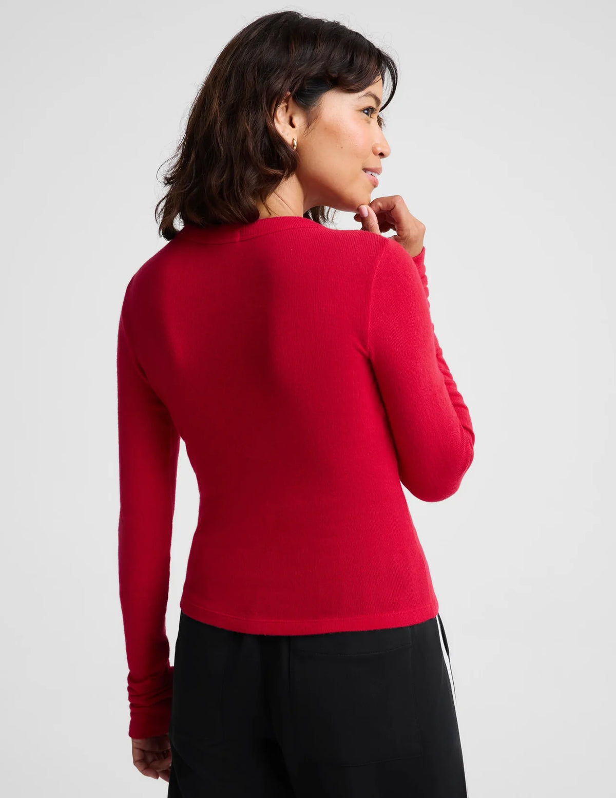 BEYOND YOGA LUXLAYER FITTED CARDIGAN OATMEAL SCARLET RED