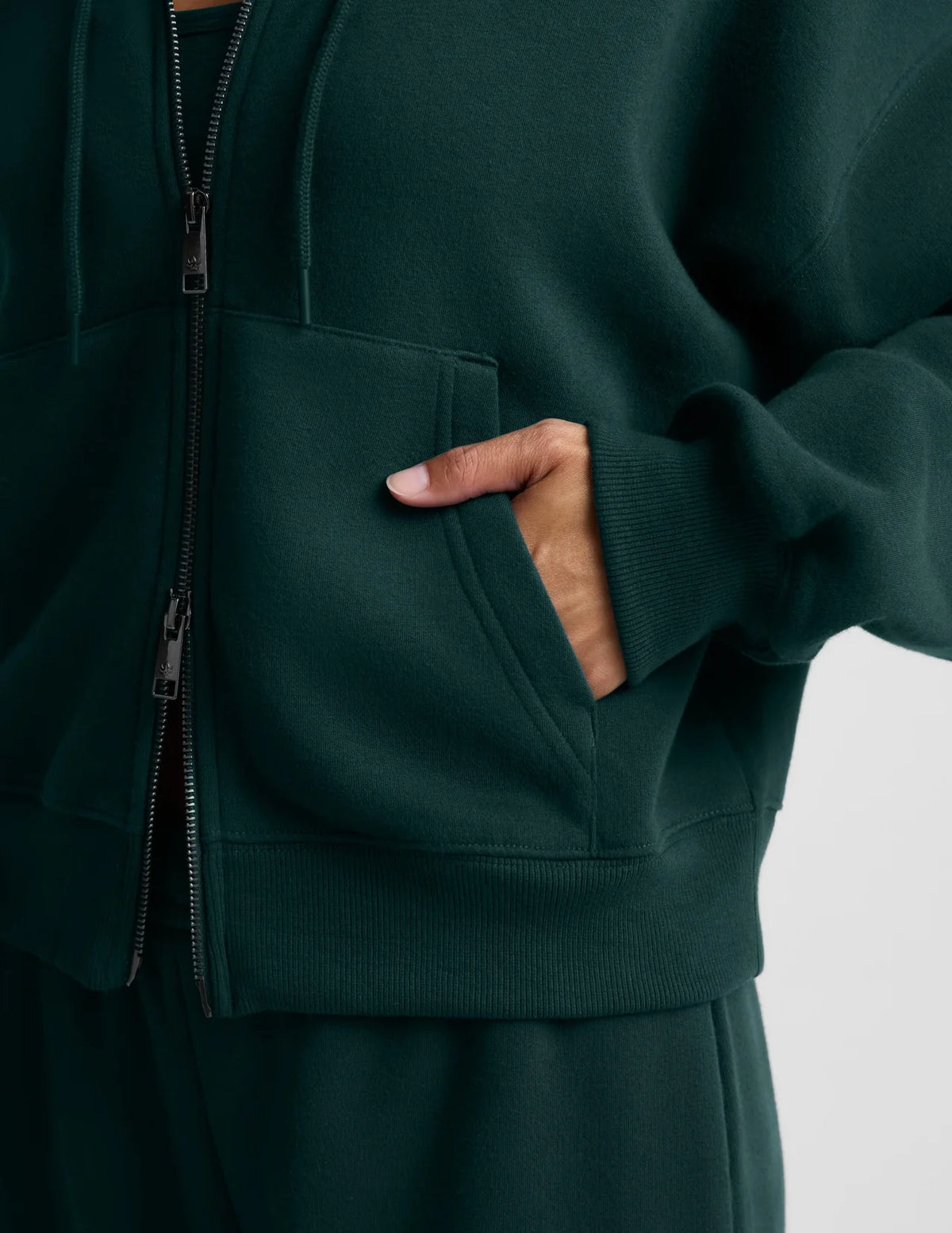 BEYOND YOGA LUXEFLEECE 2.0 FULL ZIP HOODIE DARK IVY HEATHER