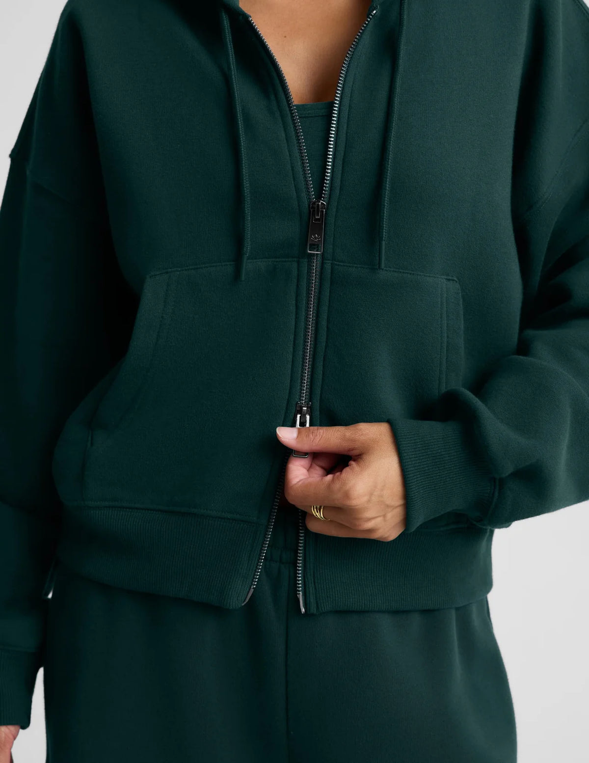 BEYOND YOGA LUXEFLEECE 2.0 FULL ZIP HOODIE DARK IVY HEATHER