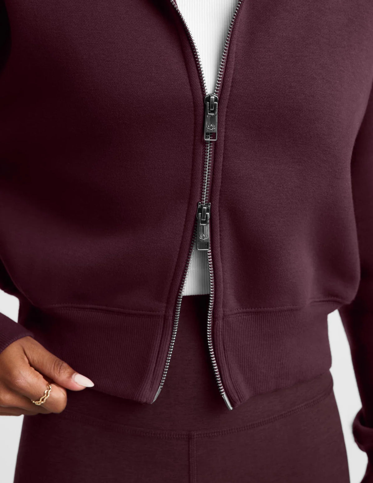 BEYOND YOGA HEAVYWEIGHT LUXEFLEECE 2.0 DOUBLE ZIP JACKET CABERNET