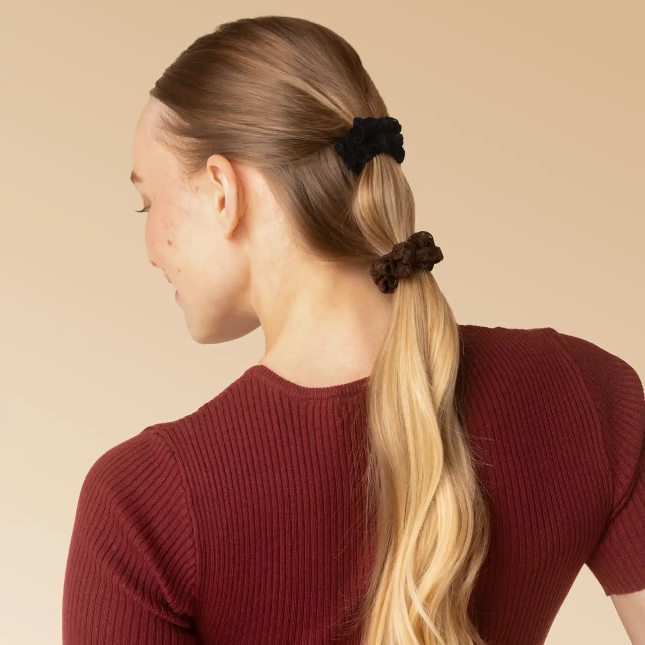 KITSCH Ruched Lace Scrunchies 5pc Set - Black, Chocolate & Mocha
