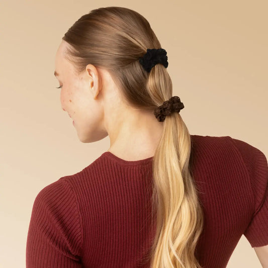 KITSCH Ruched Lace Scrunchies 5pc Set - Black, Chocolate & Mocha