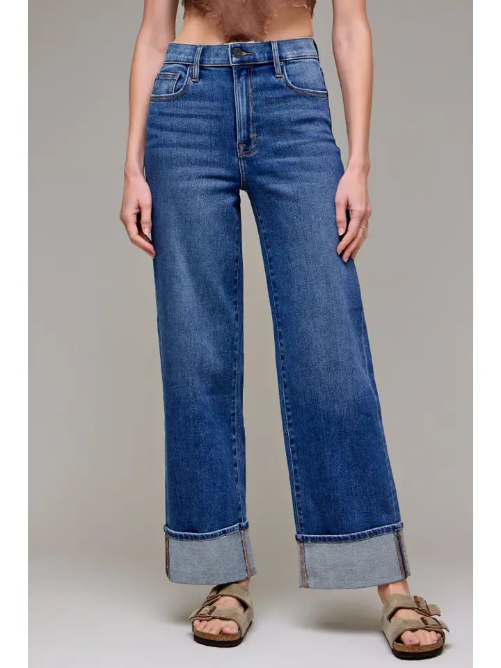 HIDDEN JEAN MID RISE LOGAN DAD JEAN  DARK WASH with 3" CUFF