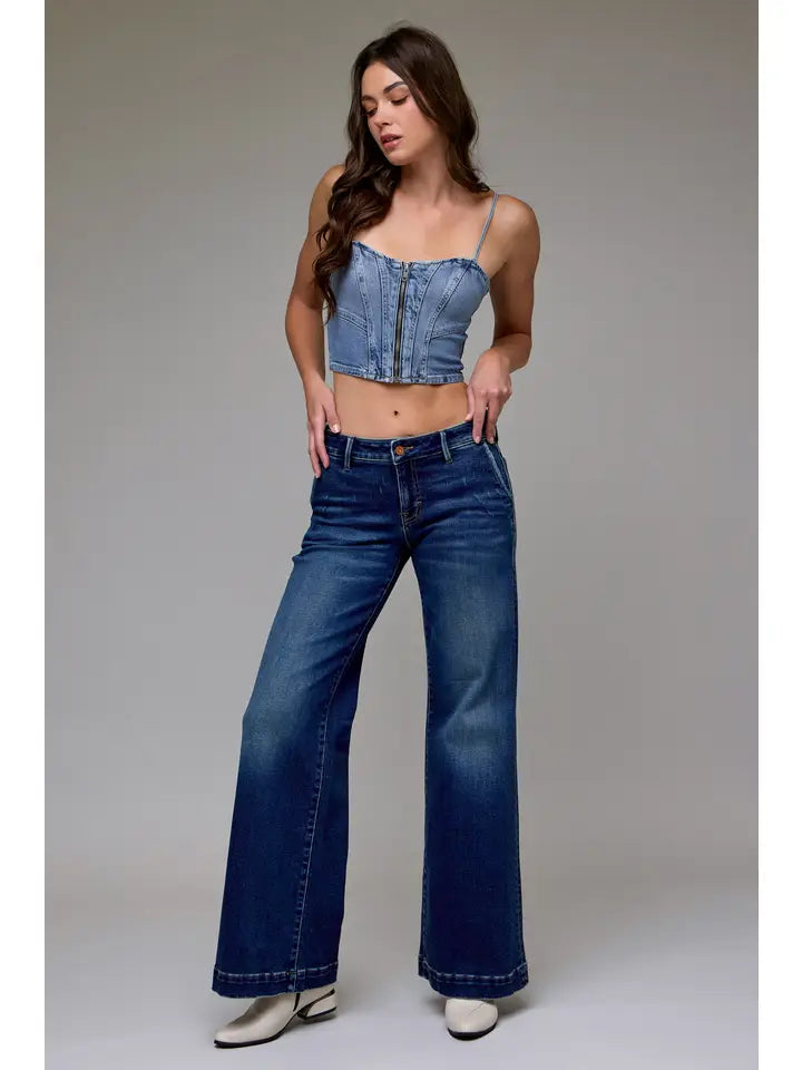 HIDDEN JEAN 33" INSEAM LOW RISE HAPPI COMFORT FLARE TROUSER DARK WASH