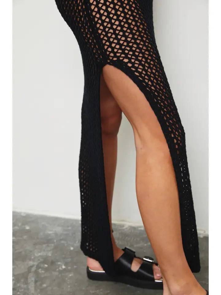 MUSTARD SEED FISHNET MAXI BEACH COVER UP BLACK