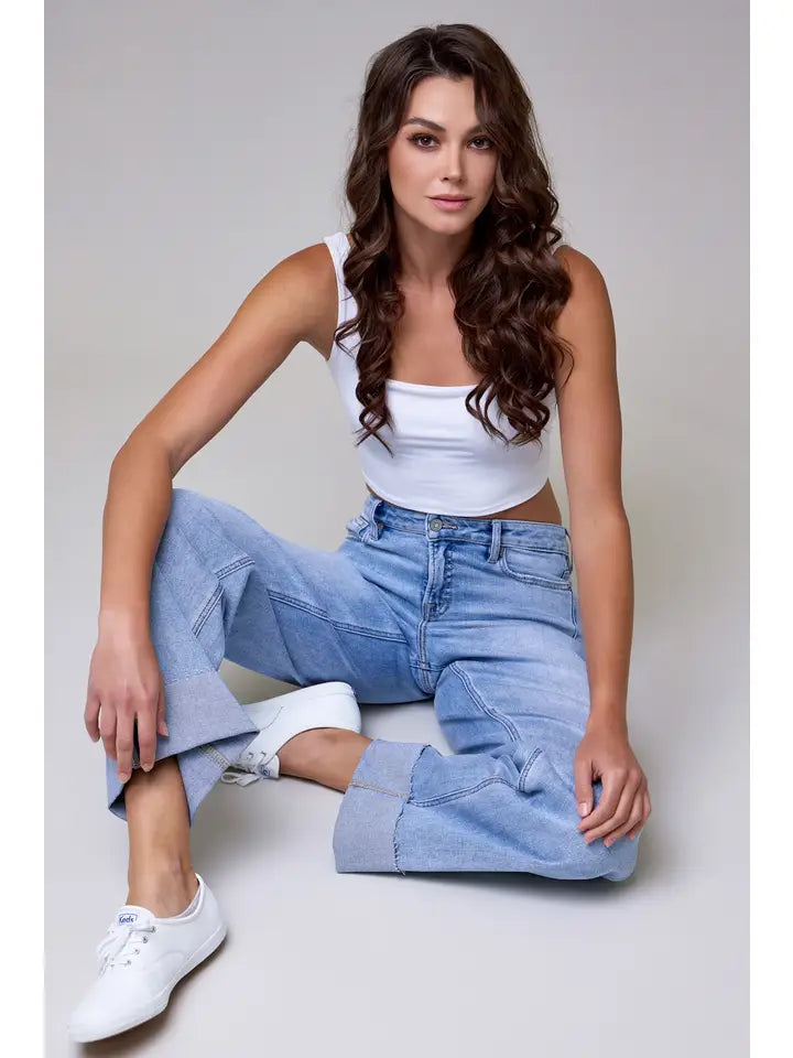 HIDDEN JEAN MID RISE LOGAN DAD JEAN  LIGHT WASH with 3" CUFF