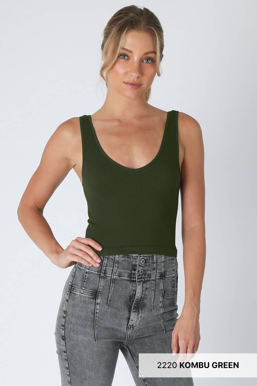 NIKIBIKI Reversible Ribbed Crop Top Kombu Green