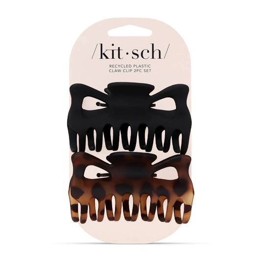 KITSCH RECYCLED PLASTIC LARGE CLAW CLIP 2pc SET-BLACK & TORT