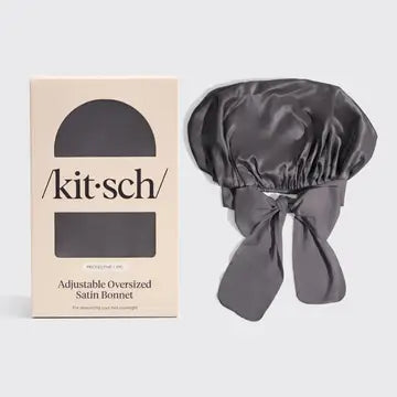 KITSCH Adjustable Oversized Satin Bonnet-Charcoal