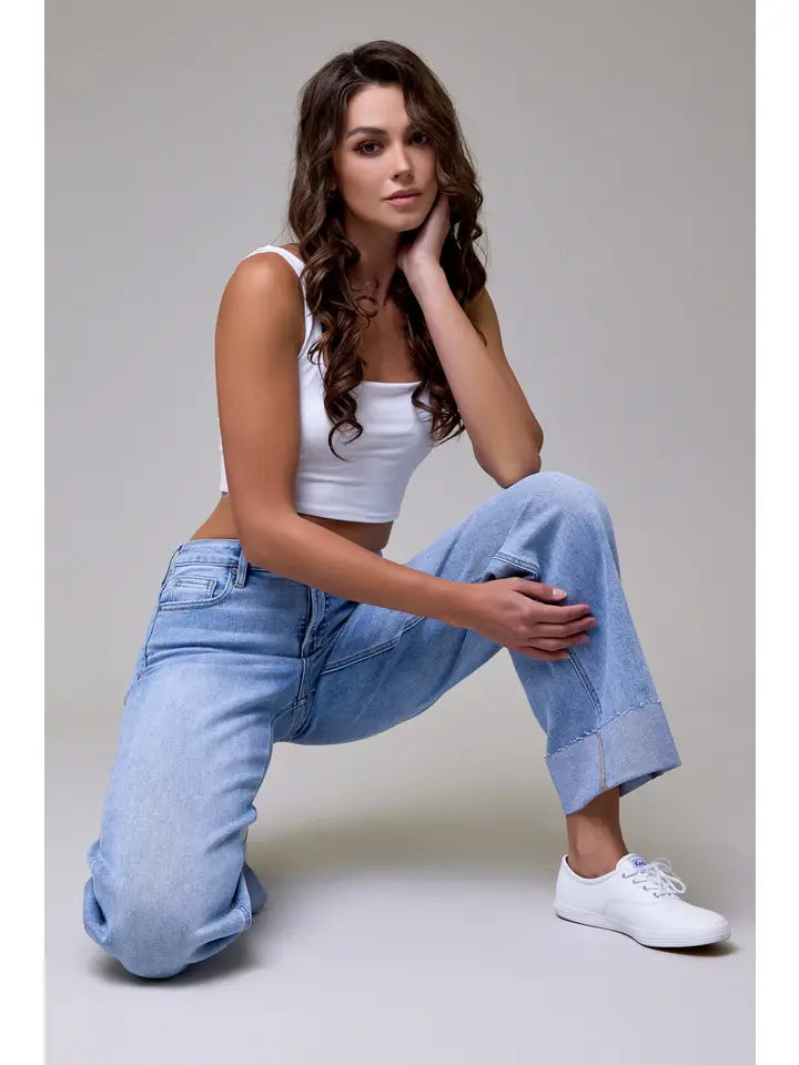 HIDDEN JEAN MID RISE LOGAN DAD JEAN  LIGHT WASH with 3" CUFF