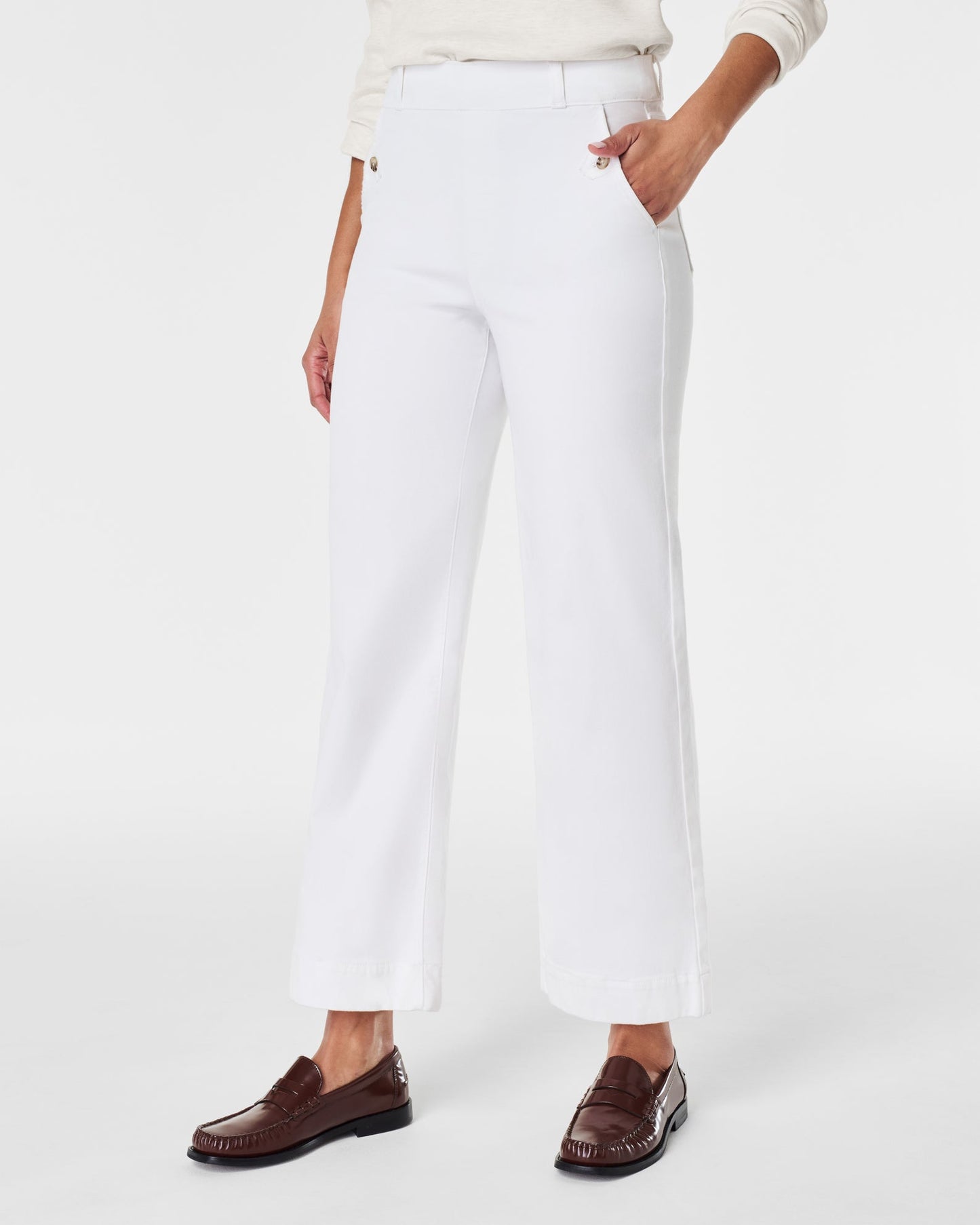 SALE SPANX STRETCH TWILL CROP WIDE LEG PANT BRIGHT WHITE - FINAL SALE