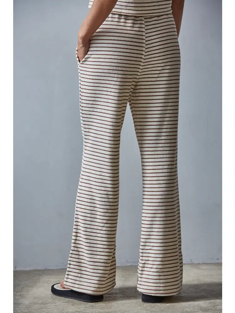 BY TOGETHER KNIT COTTON STRIPED FLARE PANT MOCHA/WHITE