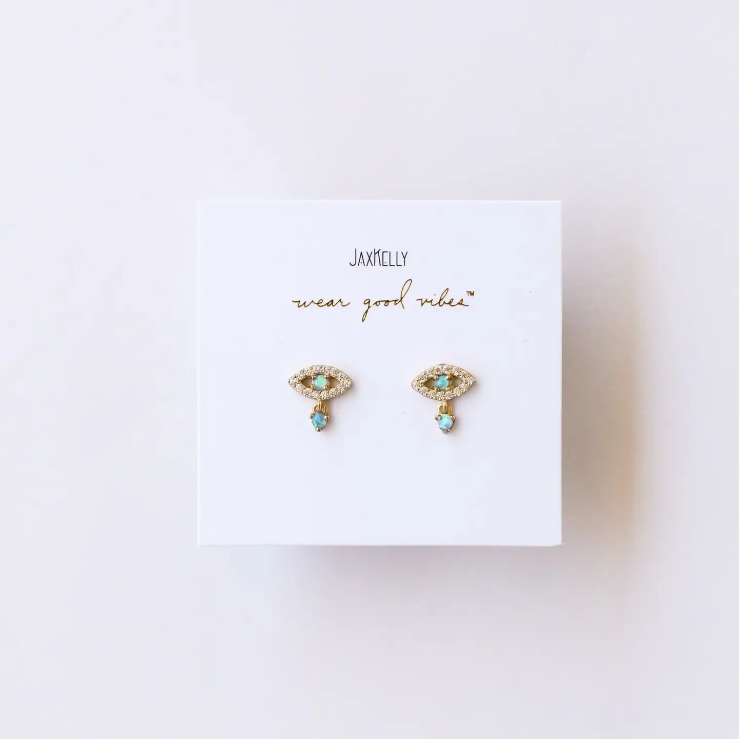 JAXKELLY Evil Eye Drop - Opal - Gold Earrings