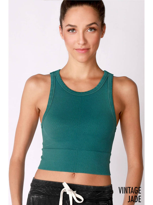 NIKIBIKI Vintage Chevron Ribbed High Neck Crop Top Vintage Jade