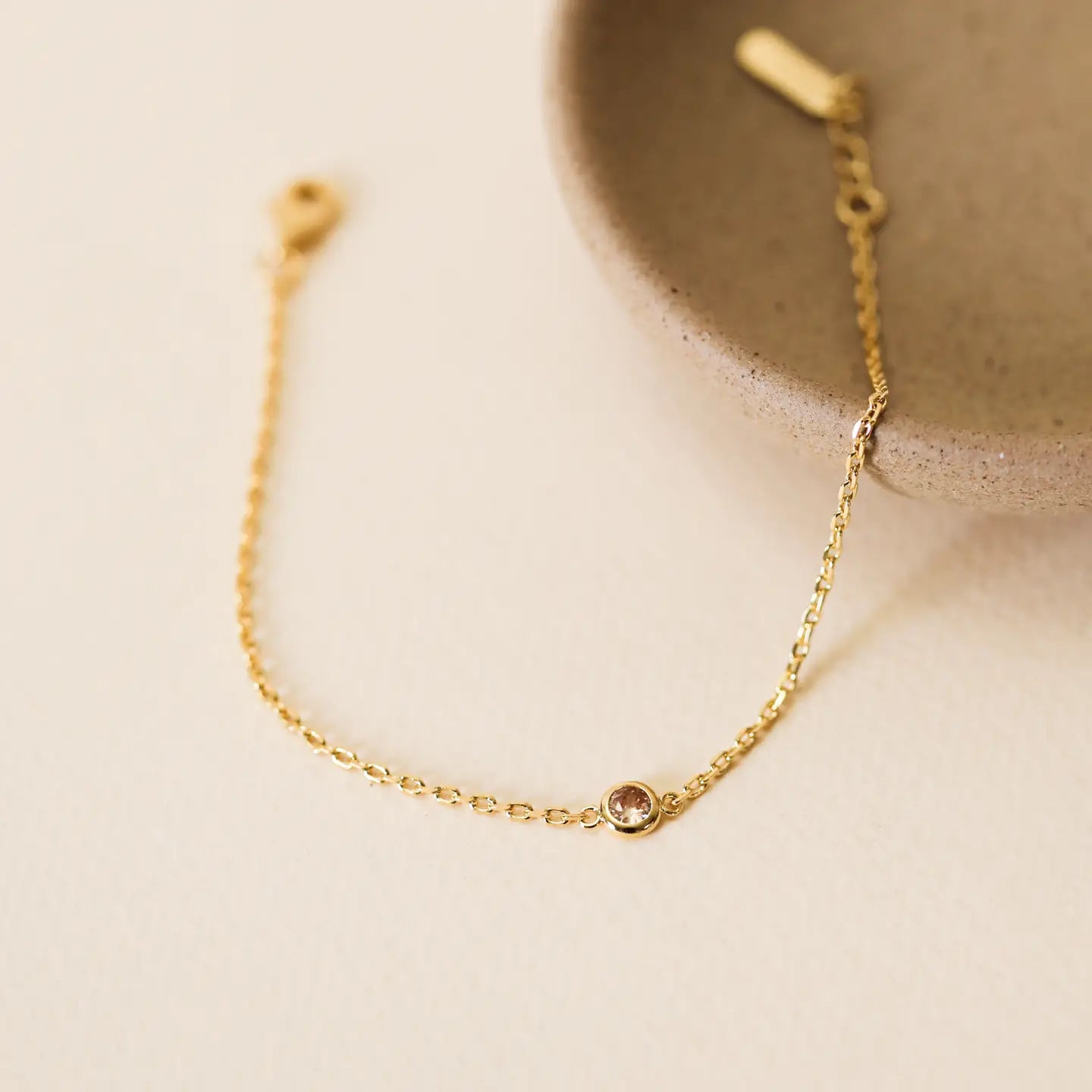 JAXKELLY Solitaire Champagne Gemstone Bracelet - 18k Gold Plated