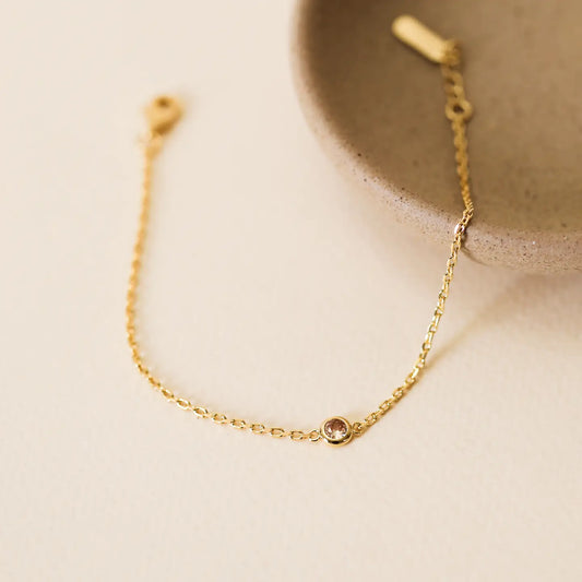 JAXKELLY Solitaire Champagne Gemstone Bracelet - 18k Gold Plated
