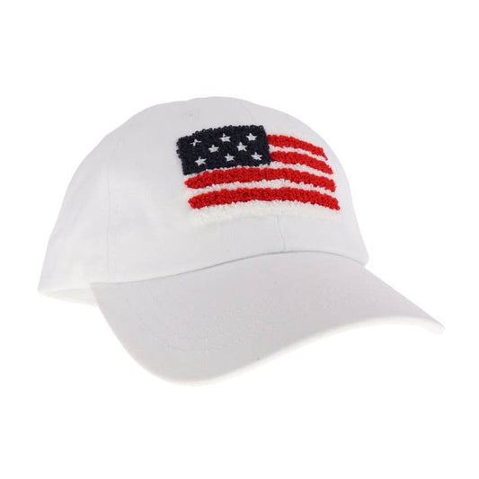 CC BEANIE UNISEX CHENILLE USA FLAG PATCH WHITE BALL CAP