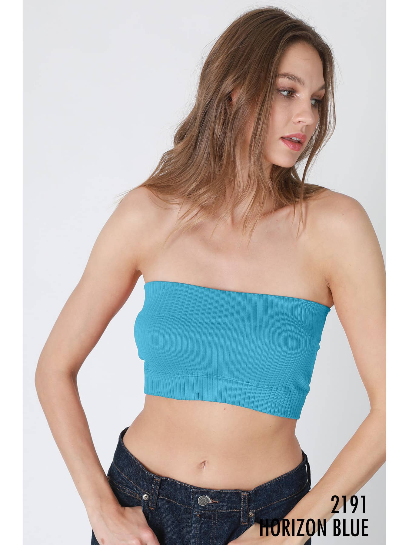 NIKIBIKI Wide Ribbed Tube Top Horizon Blue