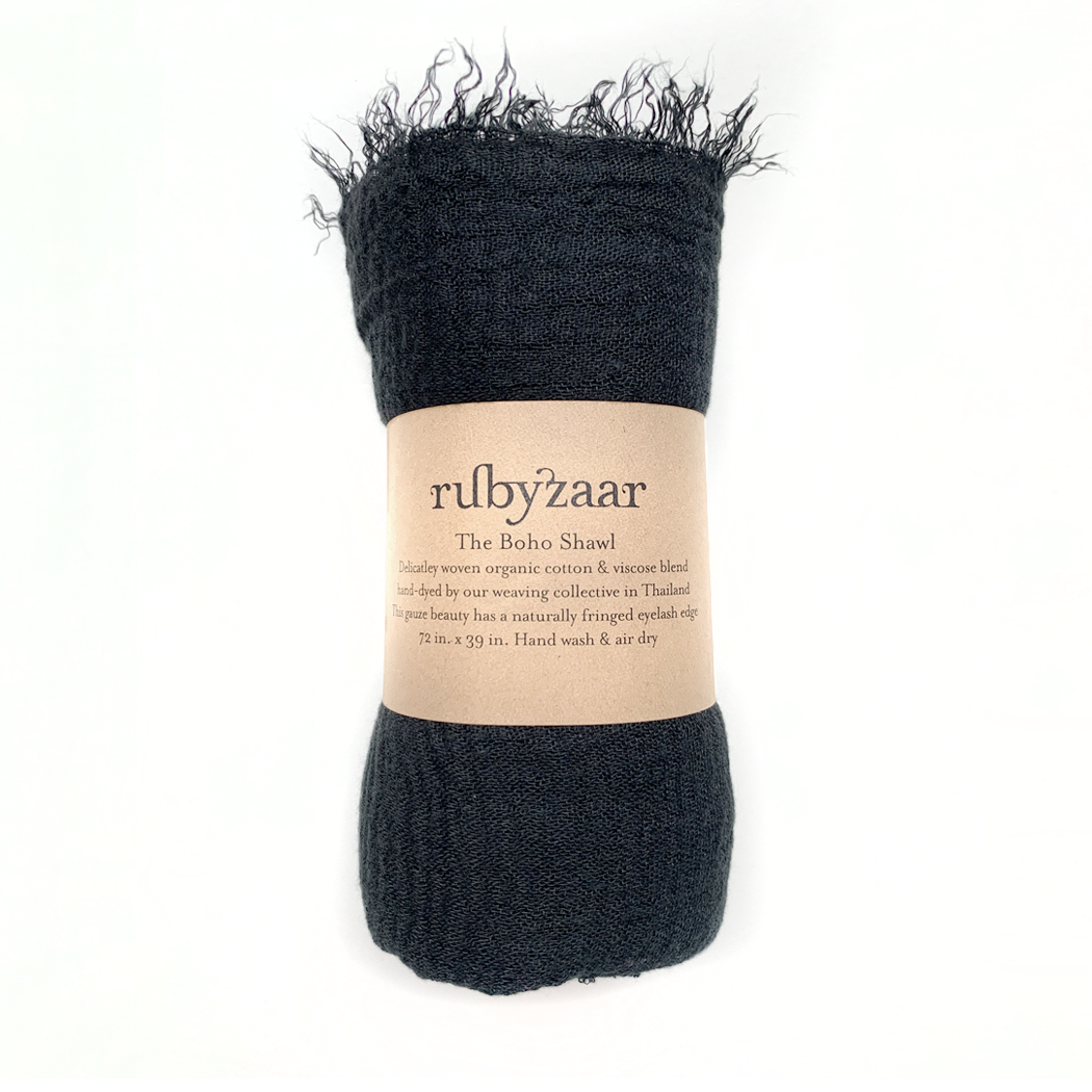 RUBYZAAR BOHO BOHEMIAN SCARF COTTON AND BAMBOO- Black