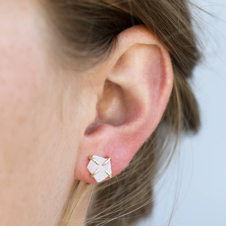 JAXKELLY DRUZY PRONG WHITE EARRINGS