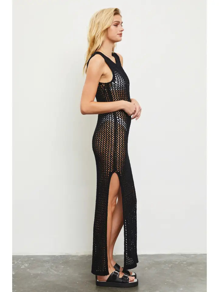 MUSTARD SEED FISHNET MAXI BEACH COVER UP BLACK