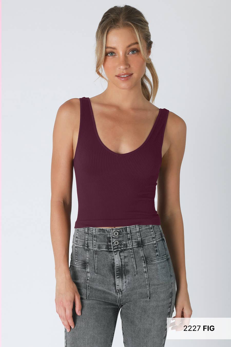 NIKIBIKI Reversible Ribbed Crop Top Fig