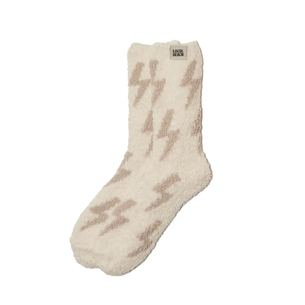 LOCAL BEACH LIGHTENING BOLT COZY SOCKS SAND /CREAM