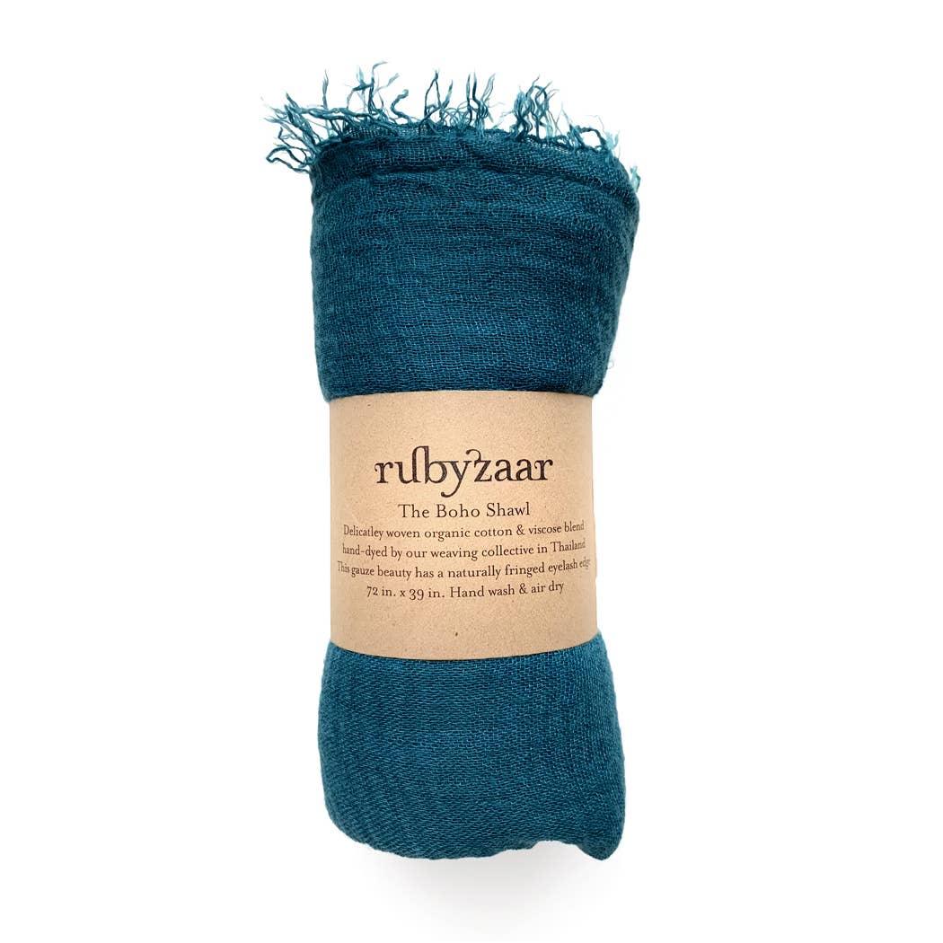 RUBYZAAR BOHO BOHEMIAN SCARF COTTON AND BAMBOO- CYAN