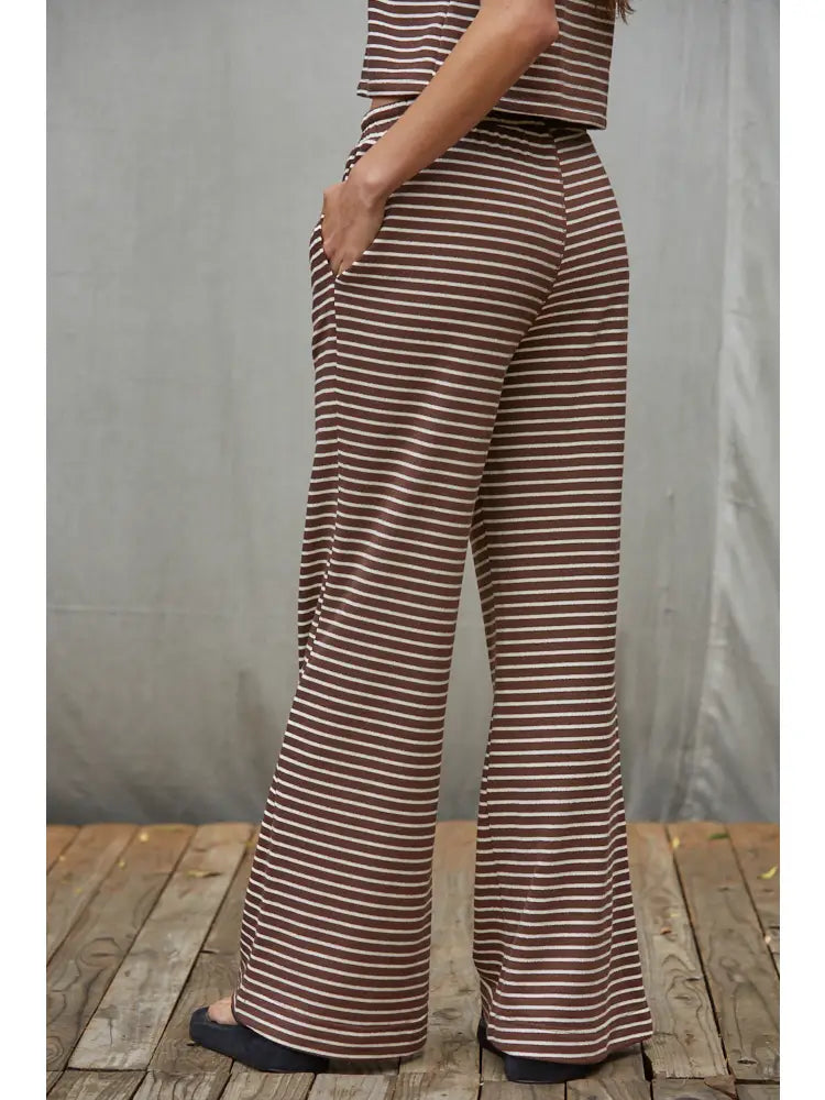 BY TOGETHER KNIT COTTON STRIPED FLARE PANT BROWNIES AND CREAM