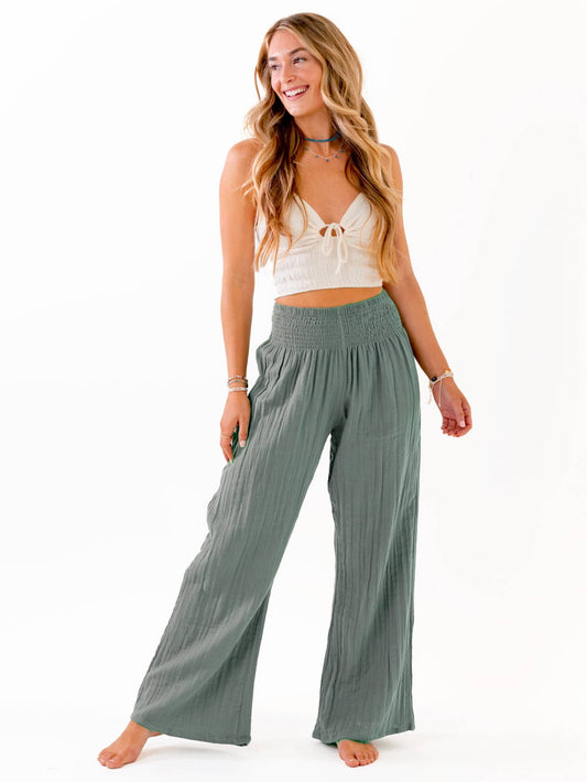 LOTUS AND LUNA WIDE LEG COTTON PANTS SAGE NEW!