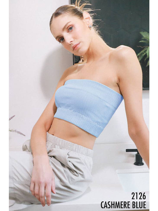 NIKIBIKI Wide Ribbed Tube Top Cashmere Blue