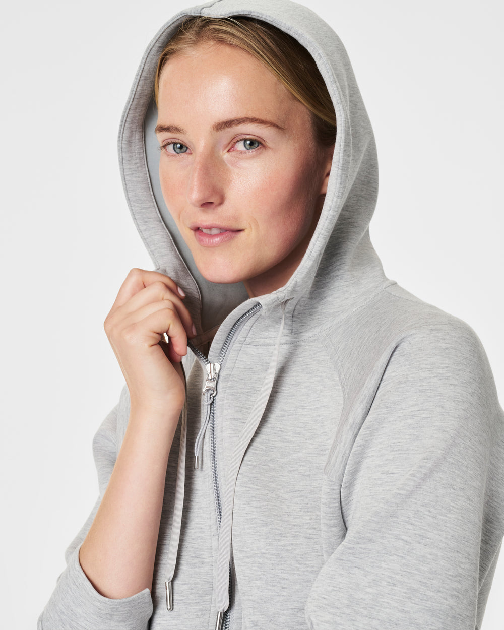 SPANX AIR ESSENTIALS FULL ZIP HOODIE LIGHT GREY HEATHER