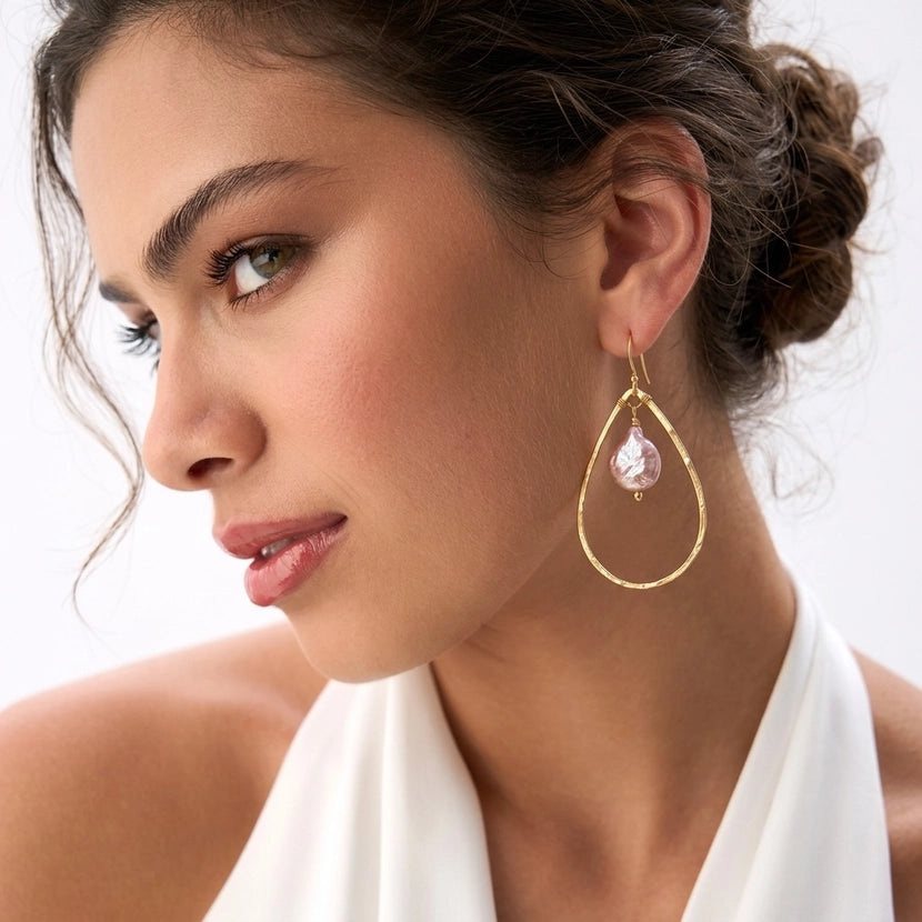 FLYING LIZARD DESIGN MINI HOOP DANGLE EARRINGS WITH PINK PEARL