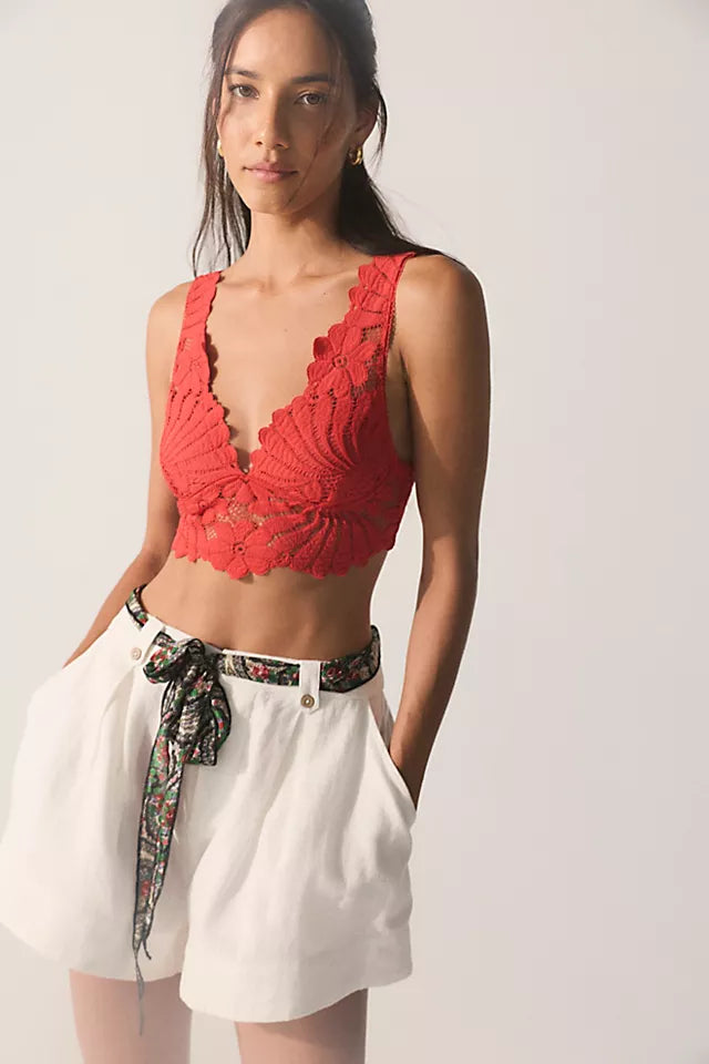 FREE PEOPLE INTIMATELY PETAL PARTY PLUNGE BRALETTE ATLAS RED