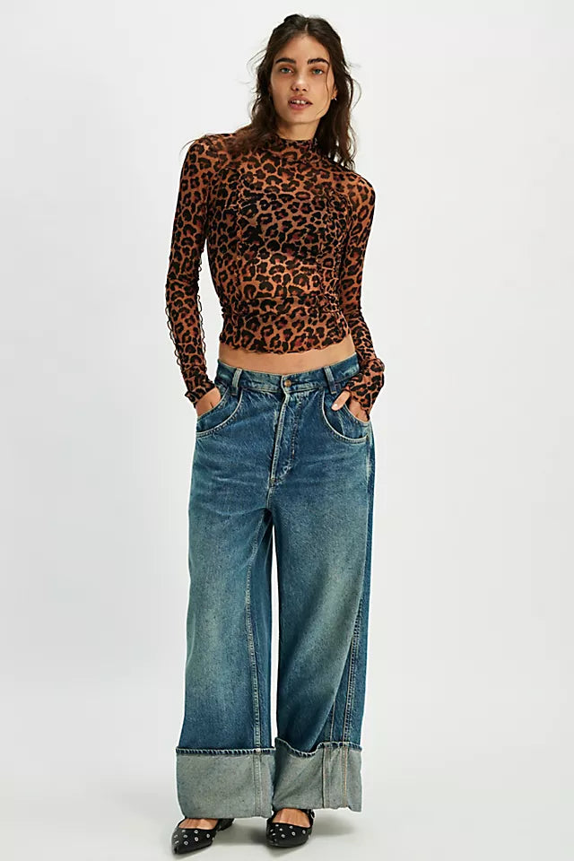 FREE PEOPLE CHARLIE PRINTED MESH TOP CATS MEOW