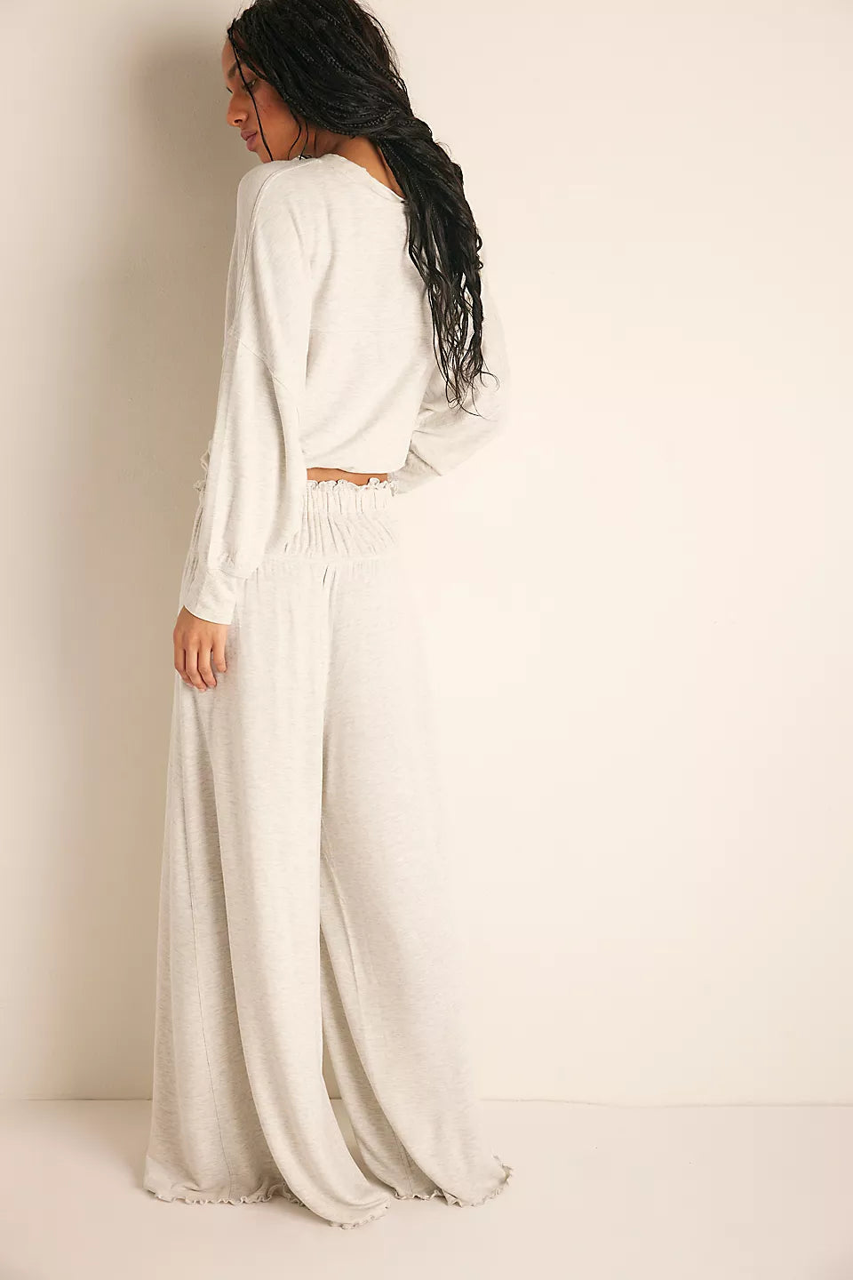 FREE PEOPLE DREAM STATE WIDE LEG PANTS HEATHER GREY