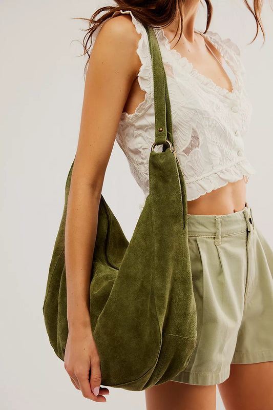 FREE PEOPLE ROMA SUEDE TOTE BAG OLIVE MOSS