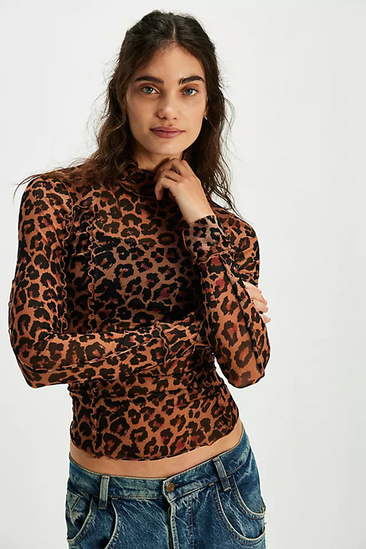 FREE PEOPLE CHARLIE PRINTED MESH TOP CATS MEOW